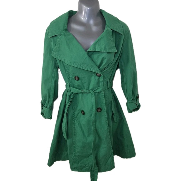 Old Navy Jackets & Blazers - Old Navy Kelly Green Trench Coat Jacket Women Medium Belted Double Breasted